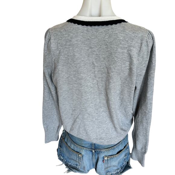 CeCe Gray Trim Oversized V-Neck Sweater SMALL Romantic Preppy Lightweight  $79 - Picture 7 of 9